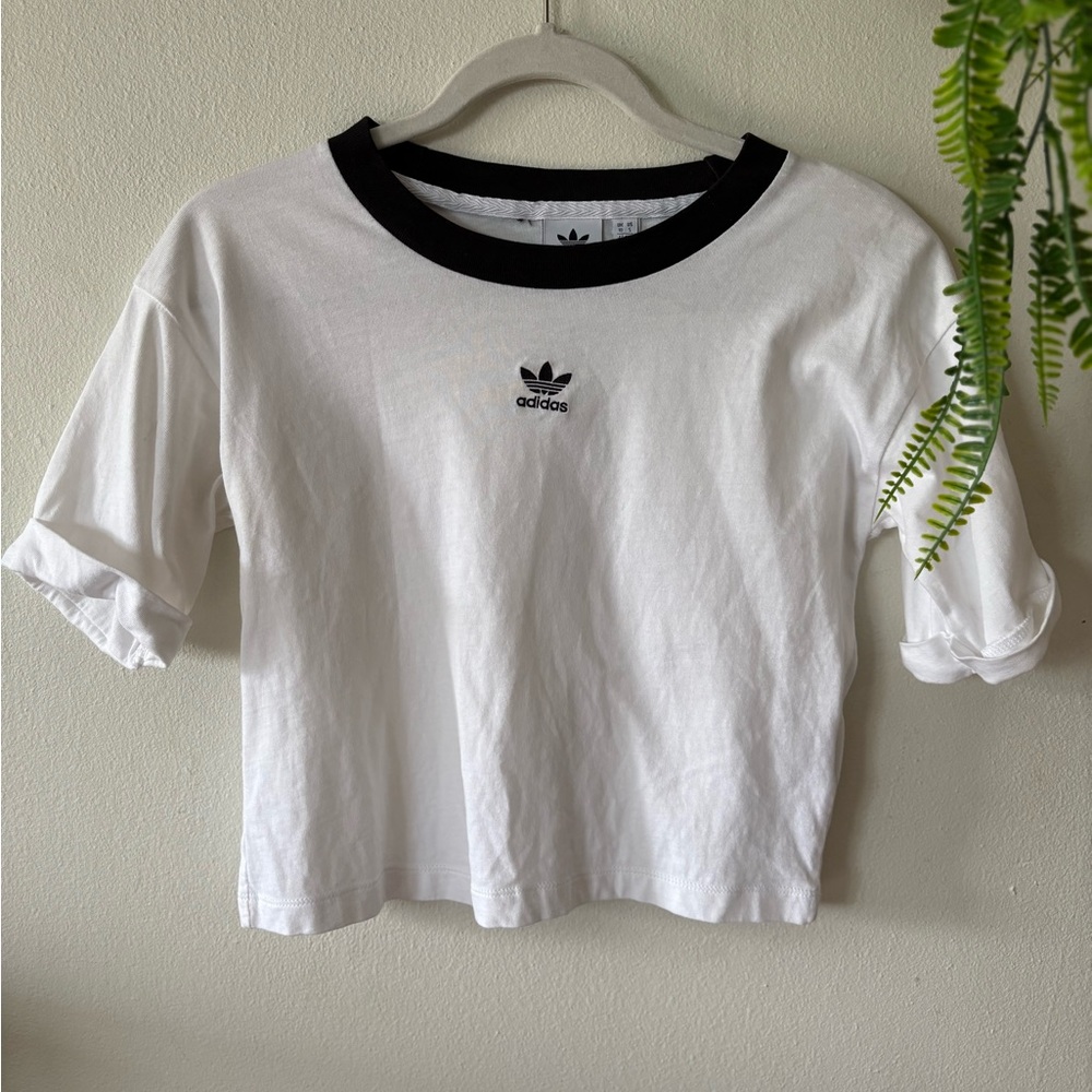 Adidas White and Black Crop Top
